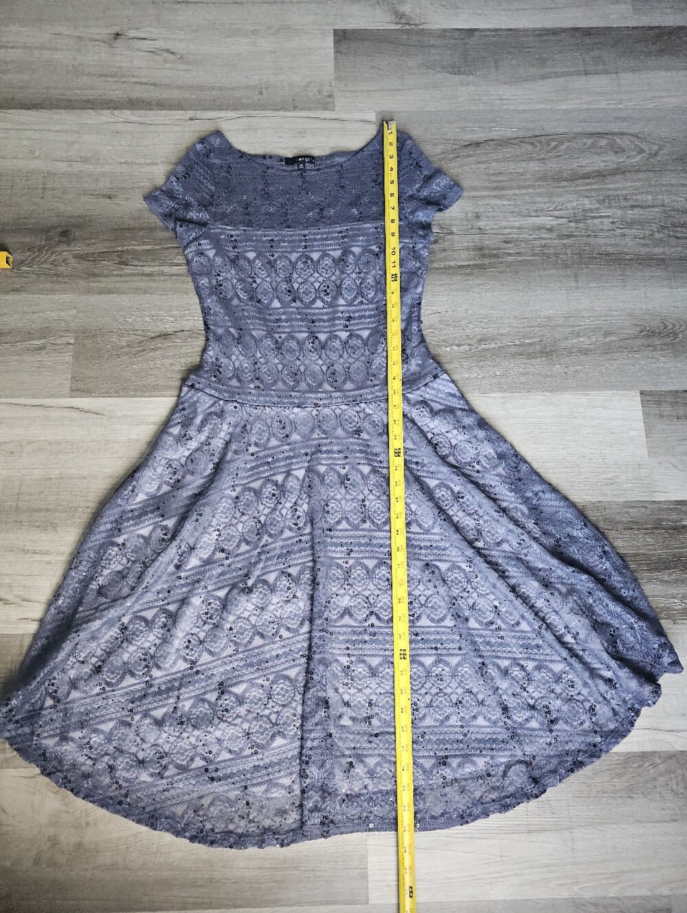 Sangria Lace Sequin Fit & Flare Cocktail Dress Grey/Lavender Size 12 - Picture 8 of 15